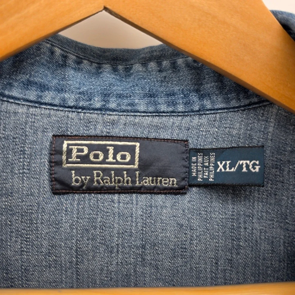 Polo Ralph Lauren Mens Denim Western Pearl Snap Shirt Size XL Long Sleeve